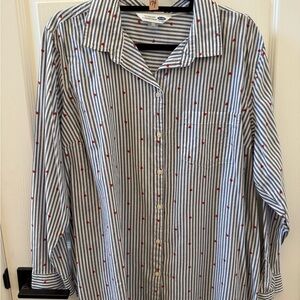 Old Navy Men's Blue Striped Shirt with Red Accents